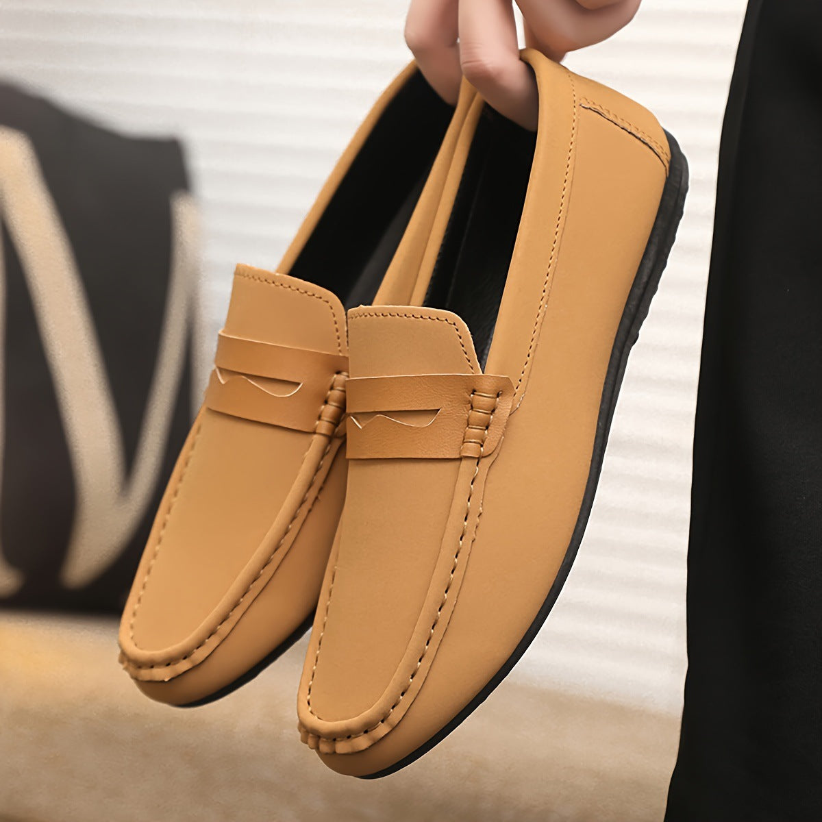 Mens Solid Color Penny Loafers Slip-On Shoes