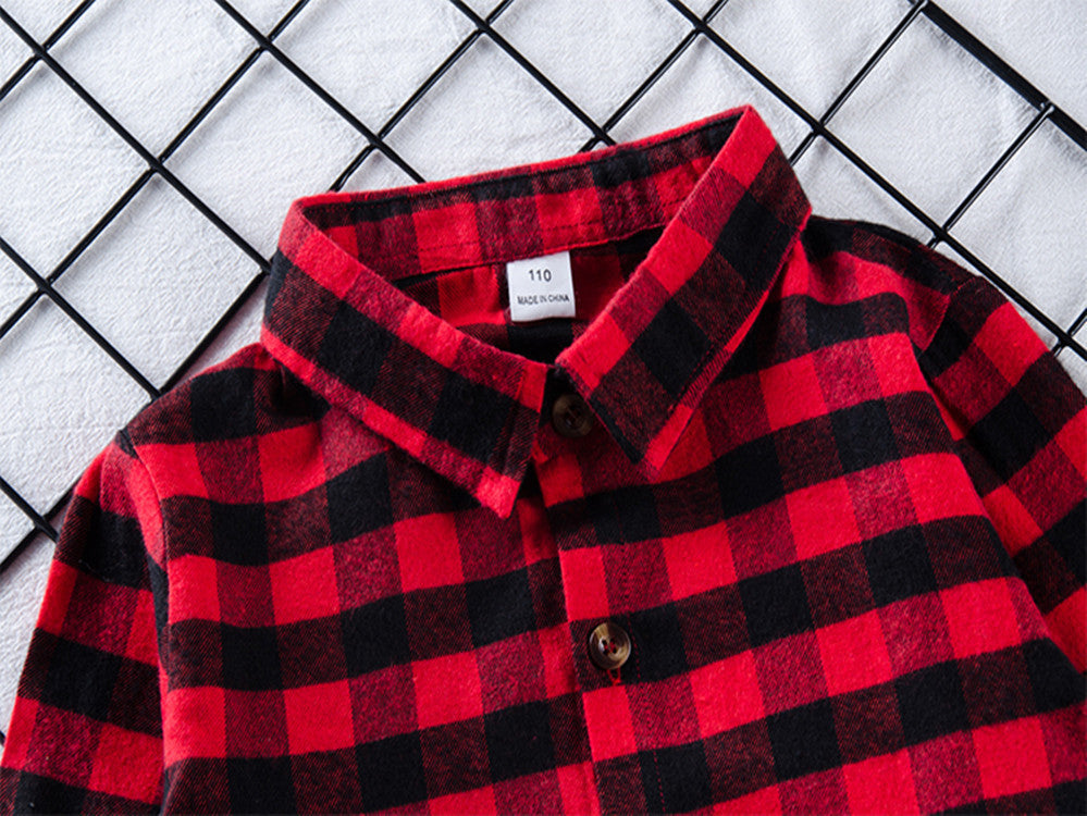 Girls red plaid letter print shirt