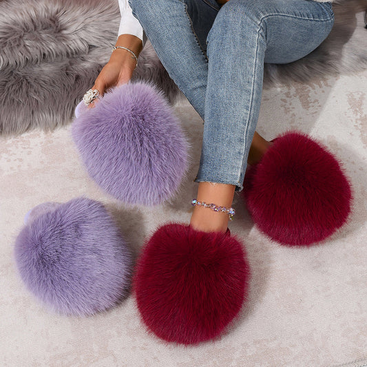 Women's Plus-size Solid Color Fluffy Big Furry Slippers