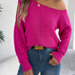 Women Casual Solid Color Hollow Out Off-Shoulder Long Sleeve Pullover Sweater