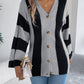 Women Color Block Stripe Bell Sleeve Long Sleeve Cardigan Sweater Coat