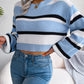 Casual Striped Long Sleeve Cropped Knit Sweater