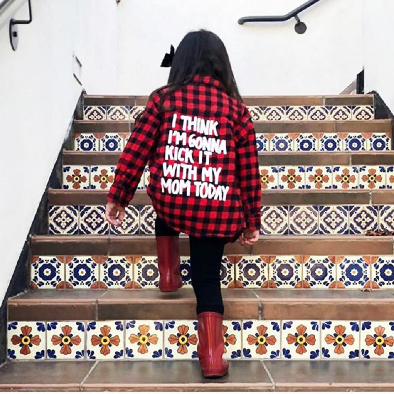 Girls red plaid letter print shirt