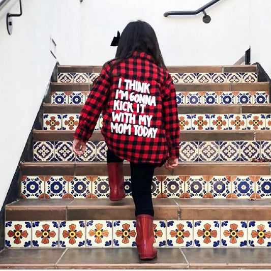 Girls red plaid letter print shirt