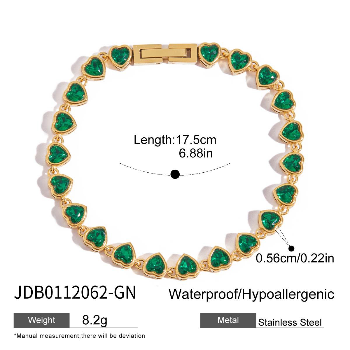 Champagne Gold Light-Luxury Jewelry Green Heart Bracelet