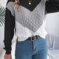 Women Casual Color Block Cable Knit Lantern Sleeve Pullover Sweater
