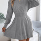 Solid Color Cable Knit Waist Cinched Lantern Sleeve Sweater Dress
