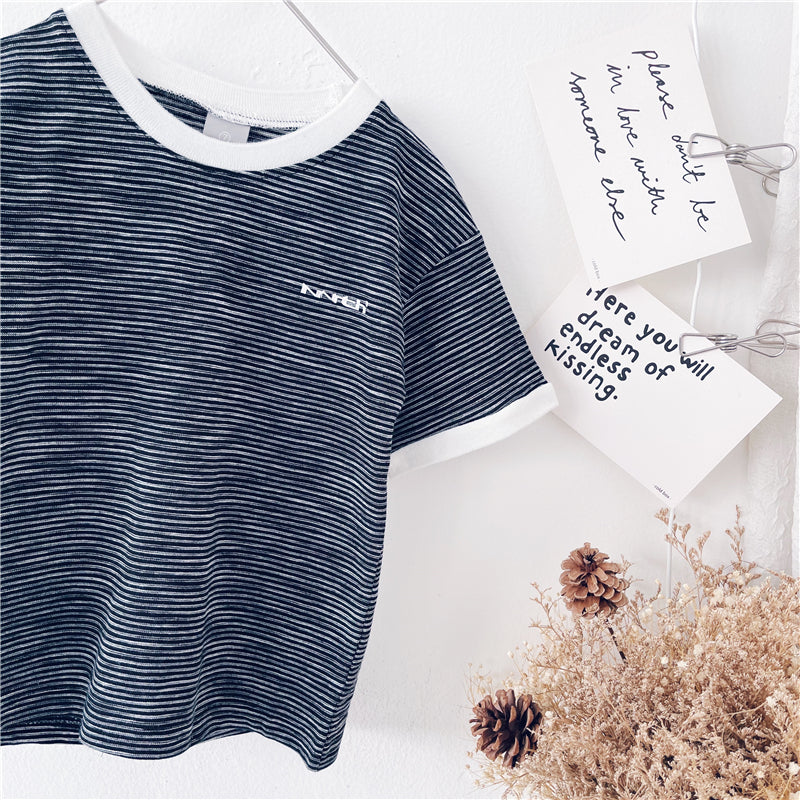 New Summer Boy T-Shirt Baby Short-Sleeved Children'S Striped Round Neck T-Shirt Loose And Versatile Compassionate