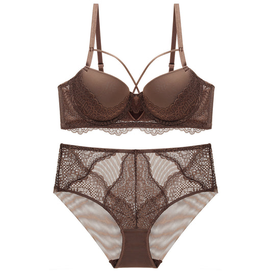 French Lace Splicing Hollow-out Sexy Bra Suit
