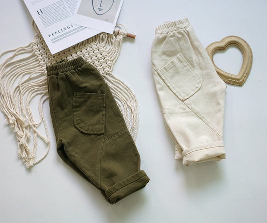 Children's Hanfan Twill Daddy Pants Two-Color Stitching Pocket Pants