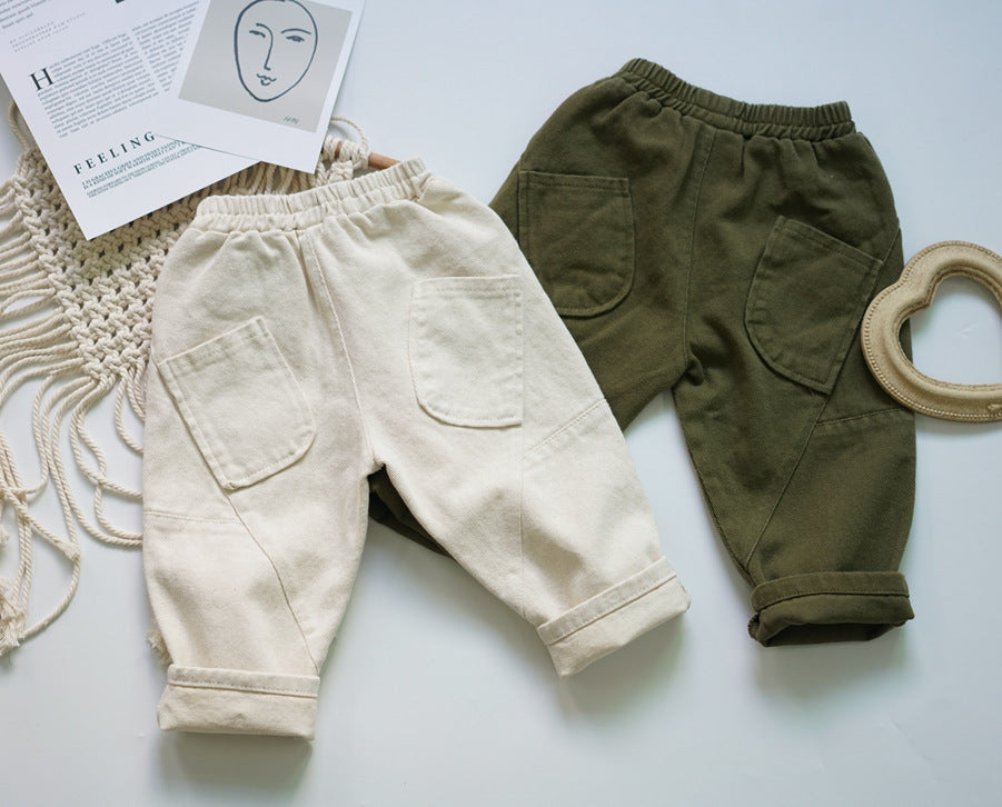 Children's Hanfan Twill Daddy Pants Two-Color Stitching Pocket Pants
