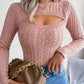 European & American Fashion Hollow Out Cable Knit Long Sleeve Sweater