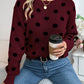 Casual Color Block Polka Dot Long Sleeve Pullover Sweater