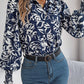 Women's Elegant Color-Blocked Floral Lantern Sleeve Lapel Shirt