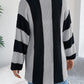Women Color Block Stripe Bell Sleeve Long Sleeve Cardigan Sweater Coat