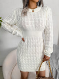 Casual Cable Knit Waist Cinched Bodycon Sweater Dress