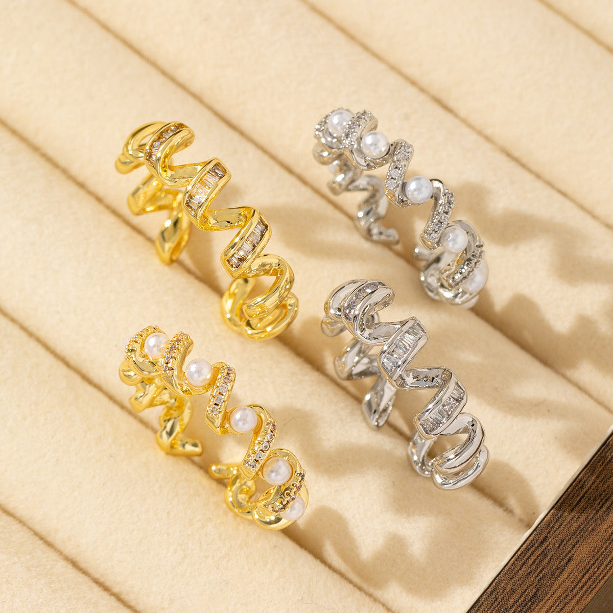 Pearl Wave Ring With Micro-paved Zirconia