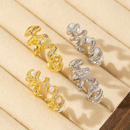 Pearl Wave Ring With Micro-paved Zirconia