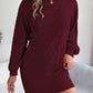 Women Solid Color Cable Knit Cinched Lantern Sleeve Sweater Dress