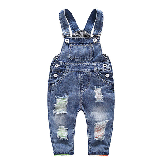 Boys' Fashion Simple Denim Suspender Pants
