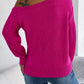 Women Casual Solid Color Hollow Out Off-Shoulder Long Sleeve Pullover Sweater