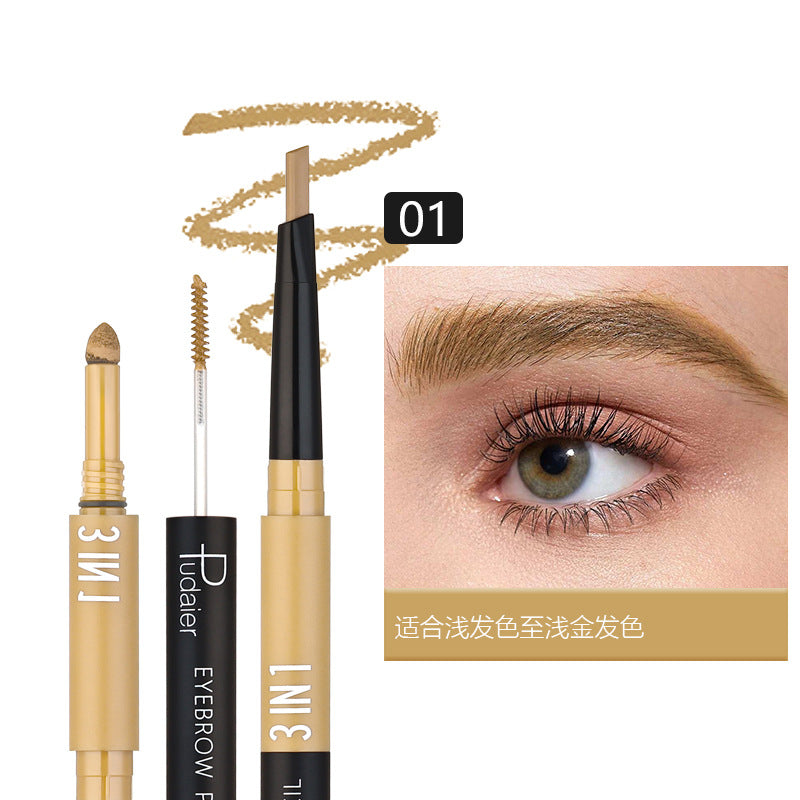 Three-in-one Double-headed Triangle Waterproof Eyebrow Pencil