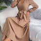 Women's Elegant V-Neck Button Tie-Waist Flared Pleated Maxi Dress