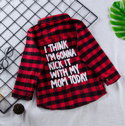 Girls red plaid letter print shirt