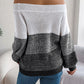 Women Casual Color Block Off-Shoulder Lantern Sleeve Pullover Sweater