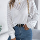 Women Casual Solid Color Crew Neck Hollow Out Lantern Sleeve Sweater