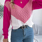 Women Casual Color Block Cable Knit Lantern Sleeve Pullover Sweater