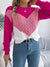 Women Casual Color Block Cable Knit Lantern Sleeve Pullover Sweater