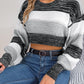 Women Casual Color Block Lantern Sleeve Cropped Pullover Sweater