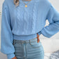 Women Casual Cable Knit Lantern Sleeve Cinched Sweater