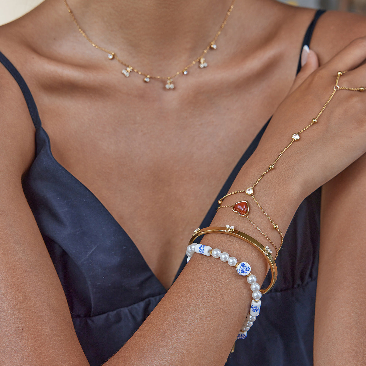 Stainless Steel Cherry Bracelet With Diamonds Adjustable And Openable
