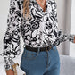 Women's Elegant Color-Blocked Floral Lantern Sleeve Lapel Shirt