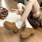 Stylish Round-toe Chunky-heel Platform Closed-toe Half-slipper With Fleece Lining For Warmthtrendy Womens Slippers