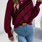 Women Casual Striped Round Neck Lantern Sleeve Long Sleeve Pullover Sweater