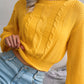 Women Casual Cable Knit Lantern Sleeve Cinched Sweater