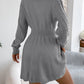 Solid Color Cable Knit Waist Cinched Lantern Sleeve Sweater Dress