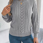 Women Casual Solid Color Hollow Out Lantern Sleeve Pullover Sweater