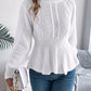 Women Solid Color Cable Knit Cinched Waist Ruffled Long Sleeve Pullover Sweater
