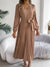 Women's Elegant V-Neck Button Tie-Waist Flared Pleated Maxi Dress