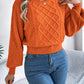 Solid Color Cable Knit Lantern Sleeve Cinched Pullover Sweater