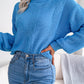 Women Turtleneck Cable Knit Lantern Sleeve Sweater Top