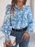 Women's Elegant Color-Blocked Floral Lantern Sleeve Lapel Shirt