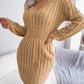Fashion Cinched Waist Cable Knit Bodycon Sweater Dress