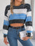 Women Casual Color Block Lantern Sleeve Cropped Pullover Sweater
