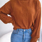 Women Turtleneck Cable Knit Lantern Sleeve Sweater Top