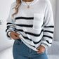 Women Casual Color Block Stripe Lantern Sleeve Pullover Sweater